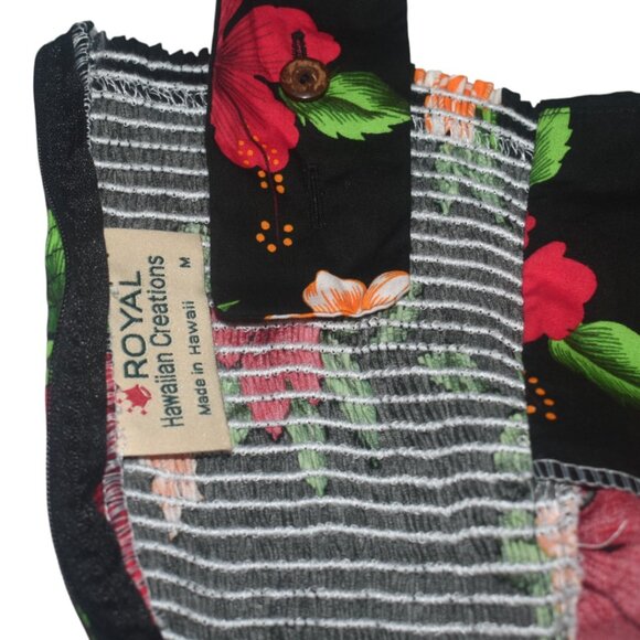 Royal Hawaiian Creations Cotton Black Hibiscus Sundress Retro VLV Pocket M - Picture 5 of 7